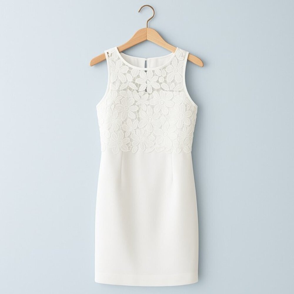 FOREVER 21 Ivory Floral Lace Sheath Sleeveless Graduation Dress - Size Medium